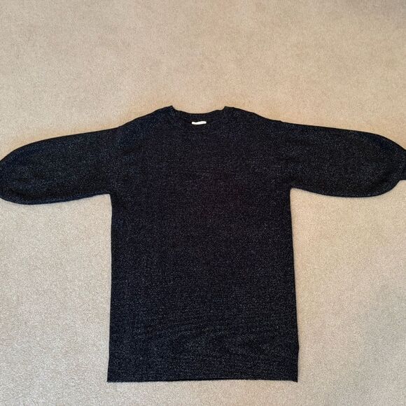 H&M Glitter Evening Black Crew Neck Bishop Sleeve Sweater Dress NWOT Size M - Picture 6 of 12
